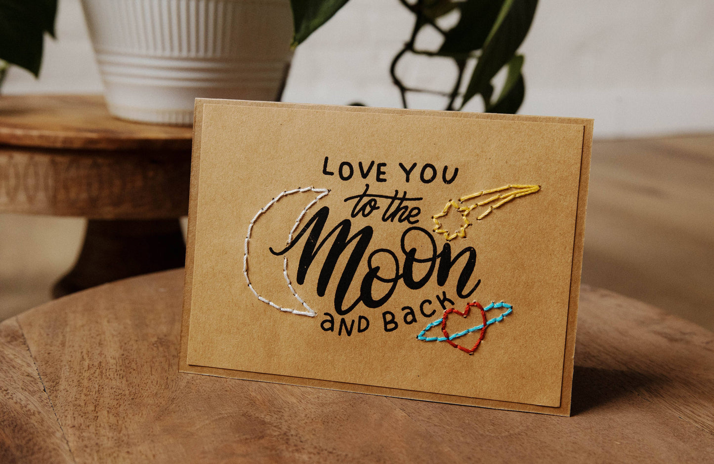 Love You to the Moon Hand-Stitched Greeting Cards