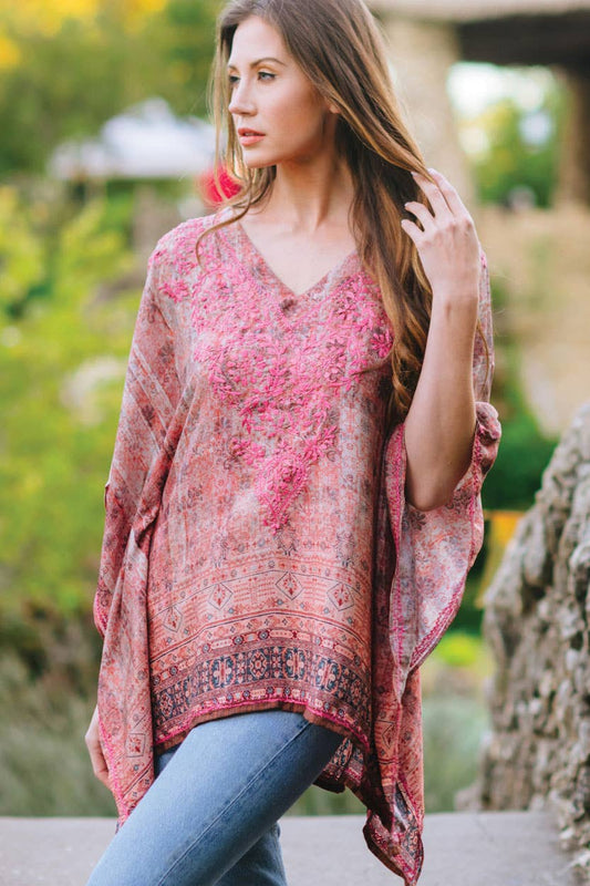 Demira Hand Embroidered Tops: Lavender & Blue