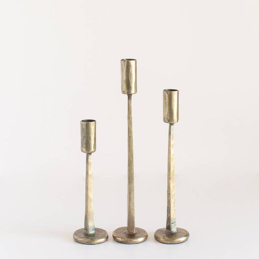 Dante Hand-Forged Iron Candle Stands | Set of 3: Brass
