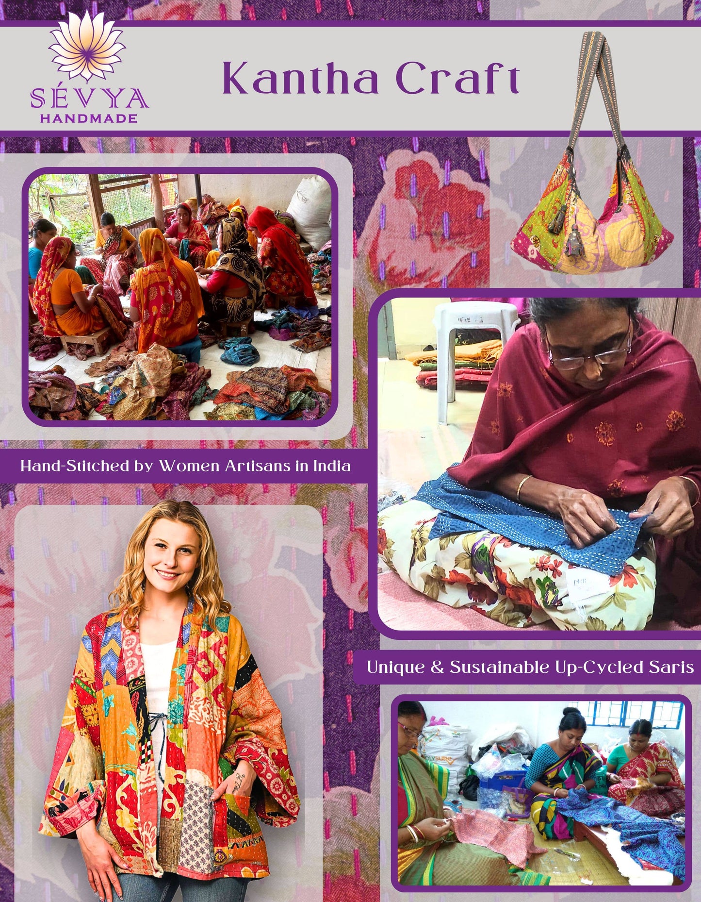 Purple Kantha Silk Table Runner