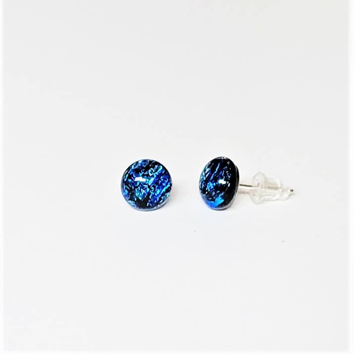 Teal Dichroic Glass Stud Earring