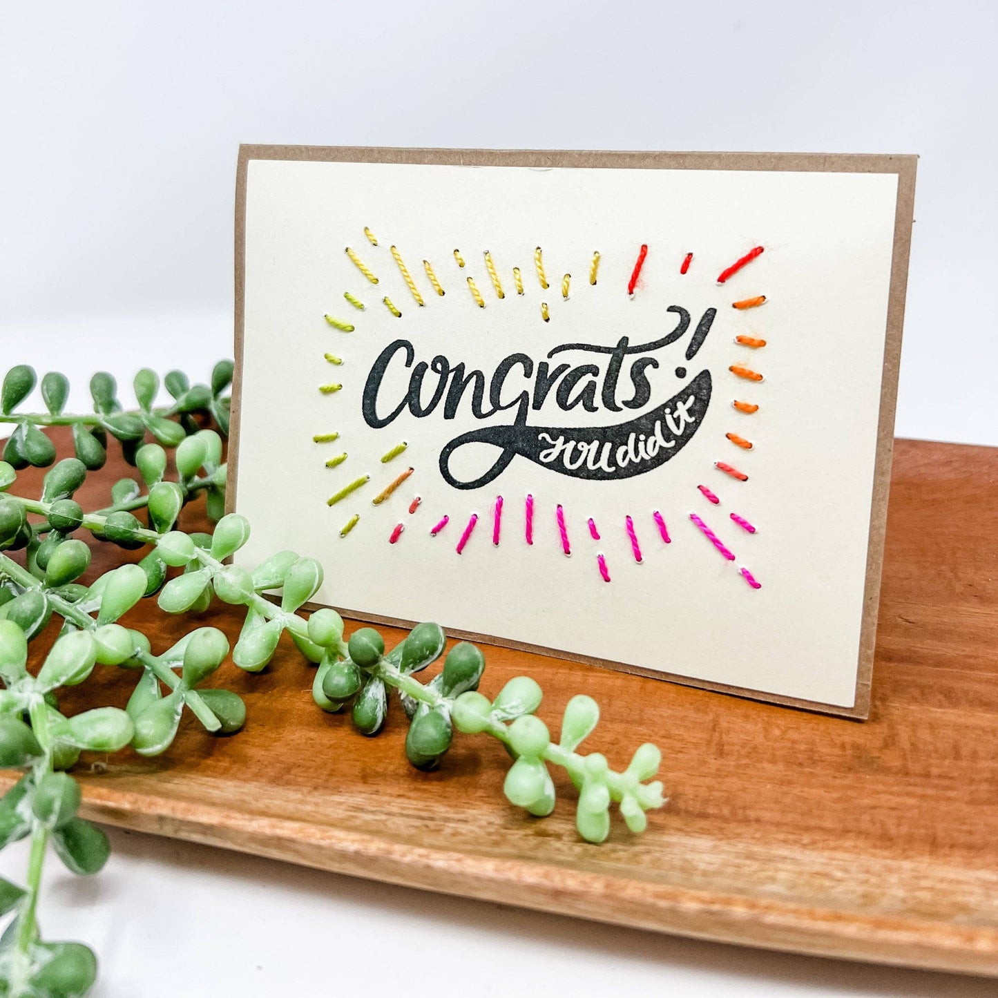 Congrats You Did It! Hand-Stitched Greeting Card