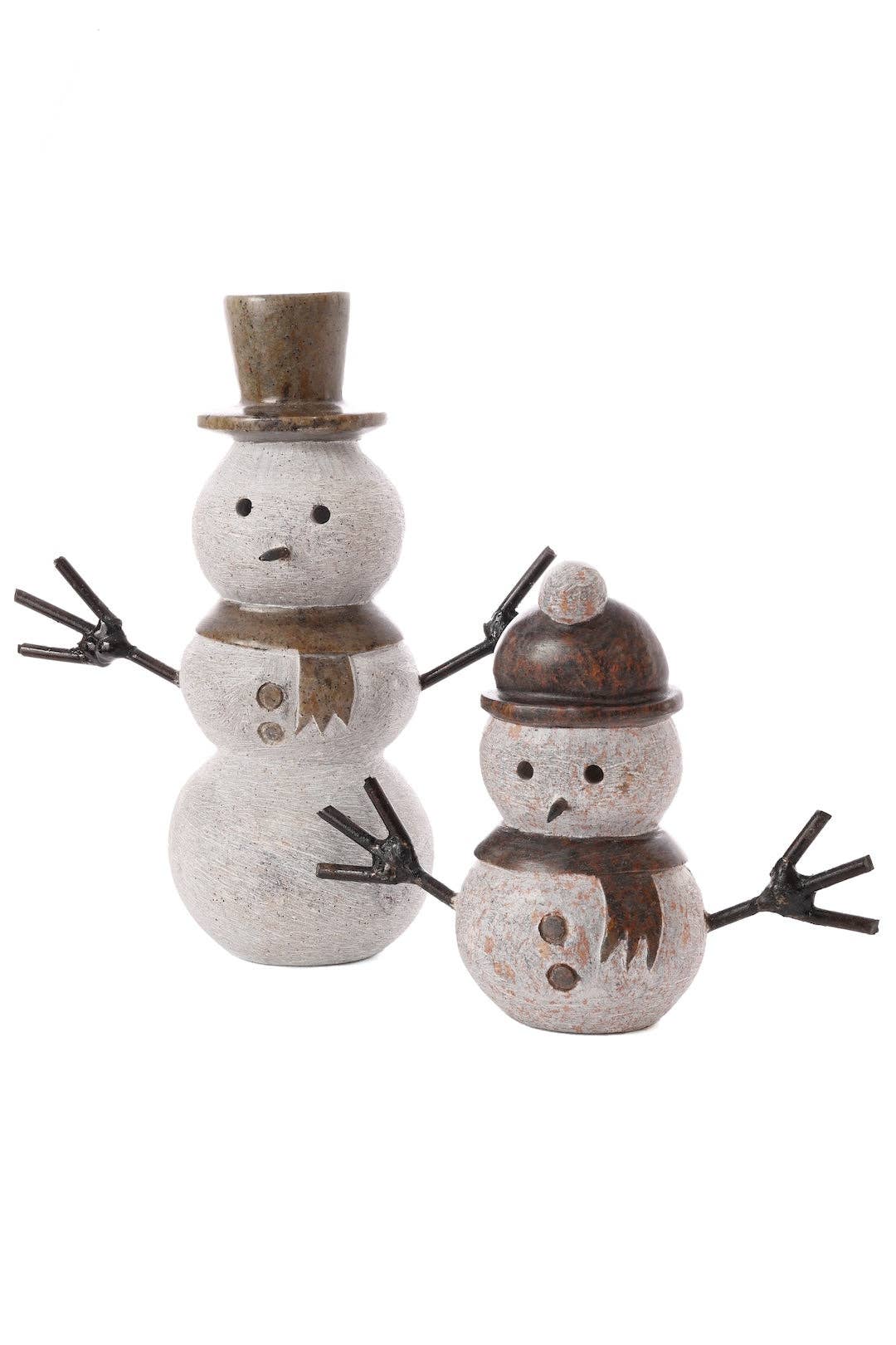 Large Stone and Metal Snowman Sculpture