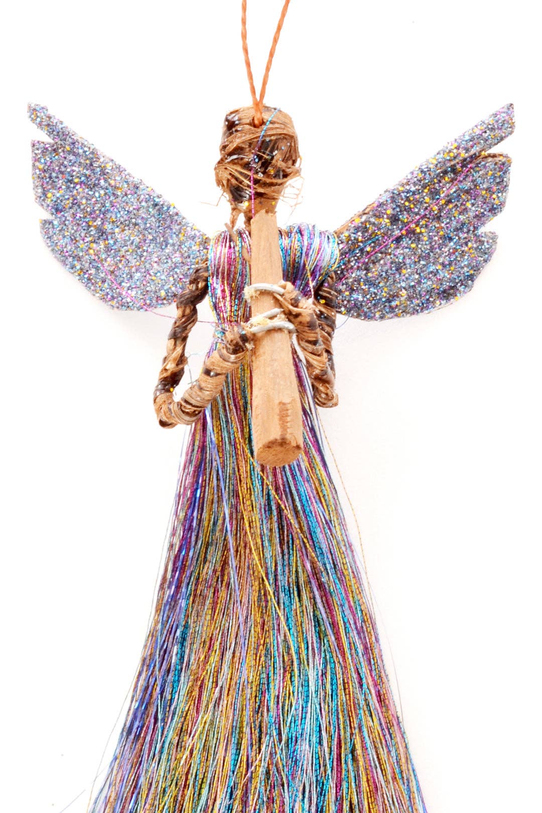 Rainbow Shimmer Banana Fiber & Thread Angel Ornament