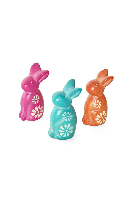 Colorful Floral Soapstone Bunny Rabbit