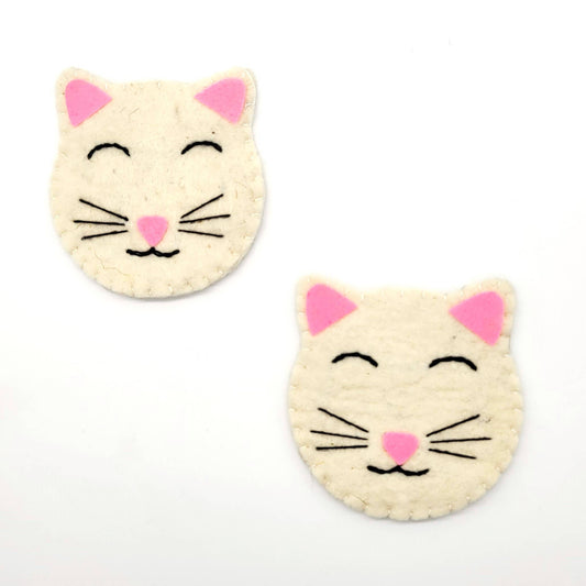 White Kitty Cat Felted Wool Drink Coaster