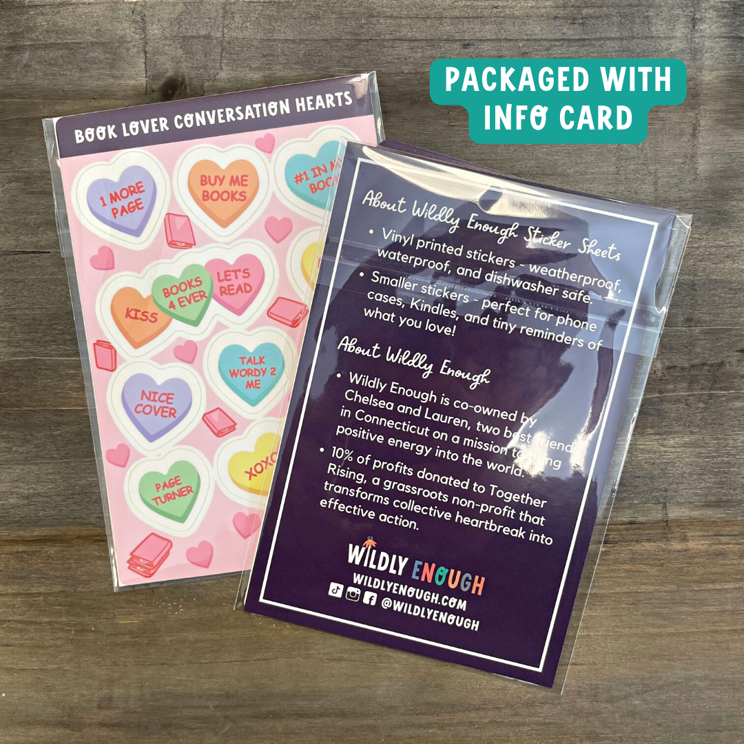 Book Lover Conversation Heart Sticker Sheet