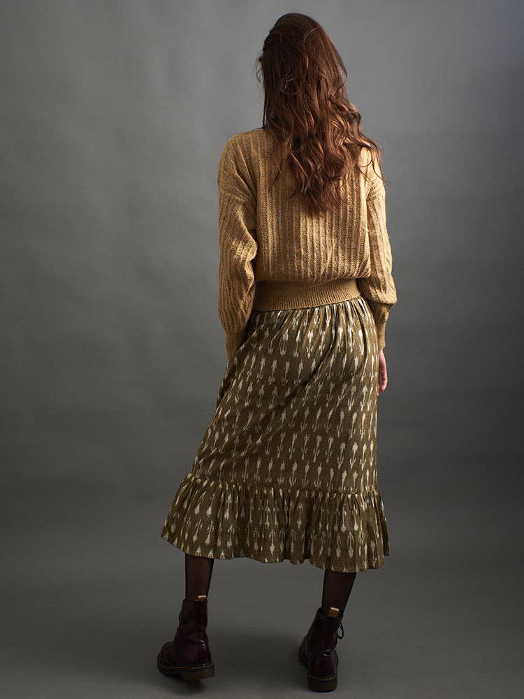 Mila Olive Ikat Midi Skirt