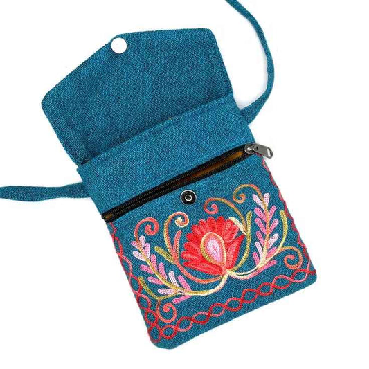 Embroidered Floral 3-Pocket Shoulder Bag