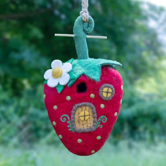 Strawberry Cottage Wool Birdhouse