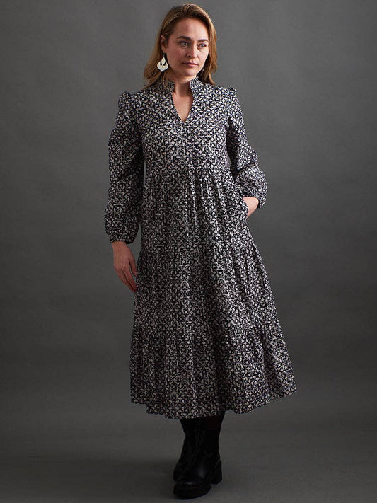 Norah Black Botanical Tiered Dress
