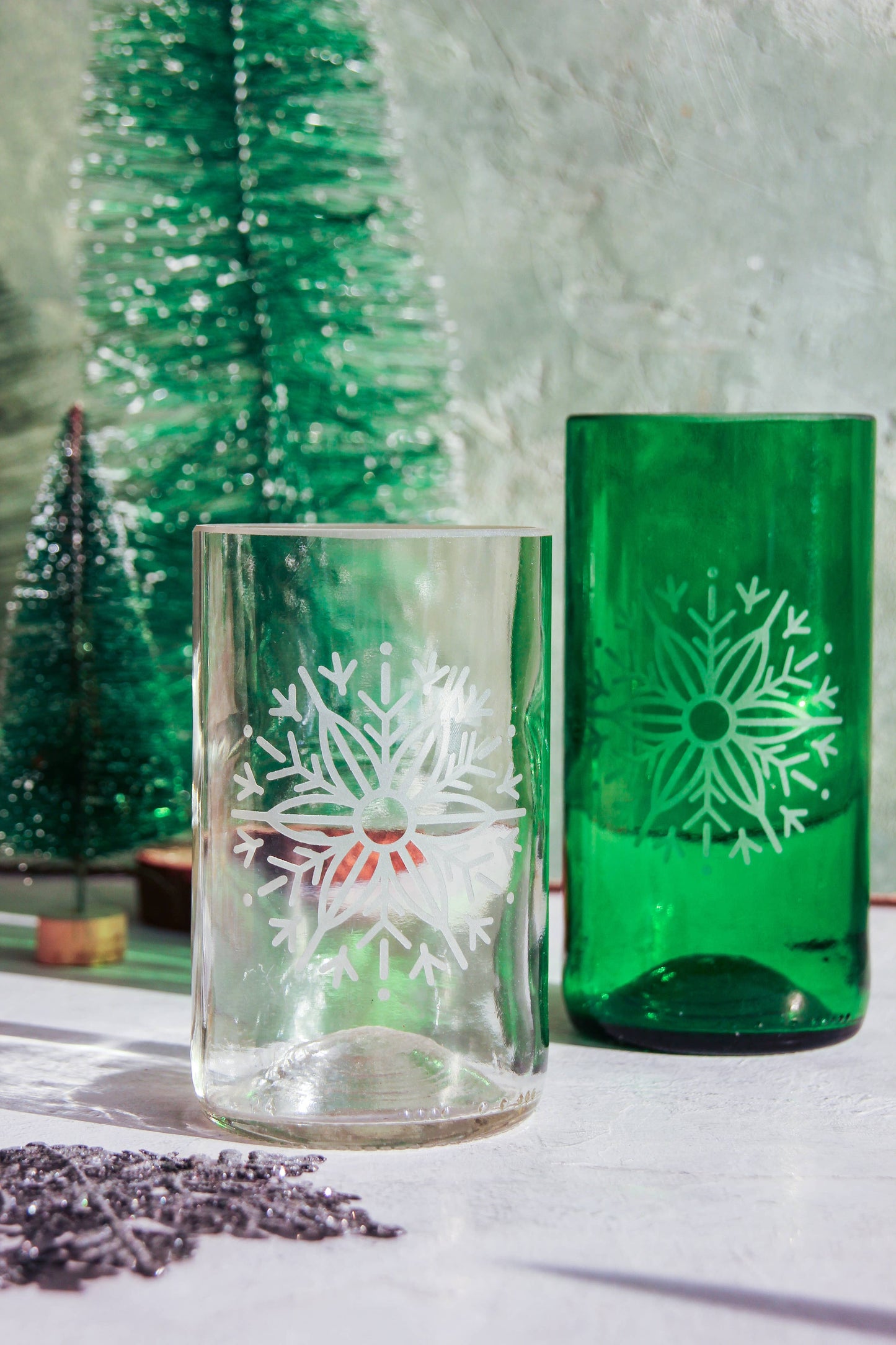 Upcycled Snowflake Drinking Glasses 12 Ounces