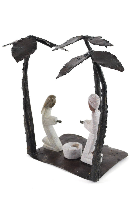 Zimbabwean Springstone & Metal Palm Tree Nativity Scene