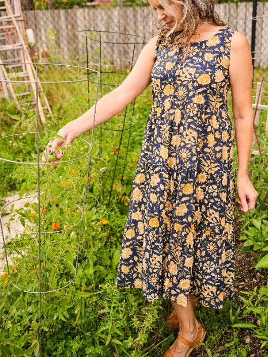 Thais Tiered Sleeveless Dress Navy Botanical