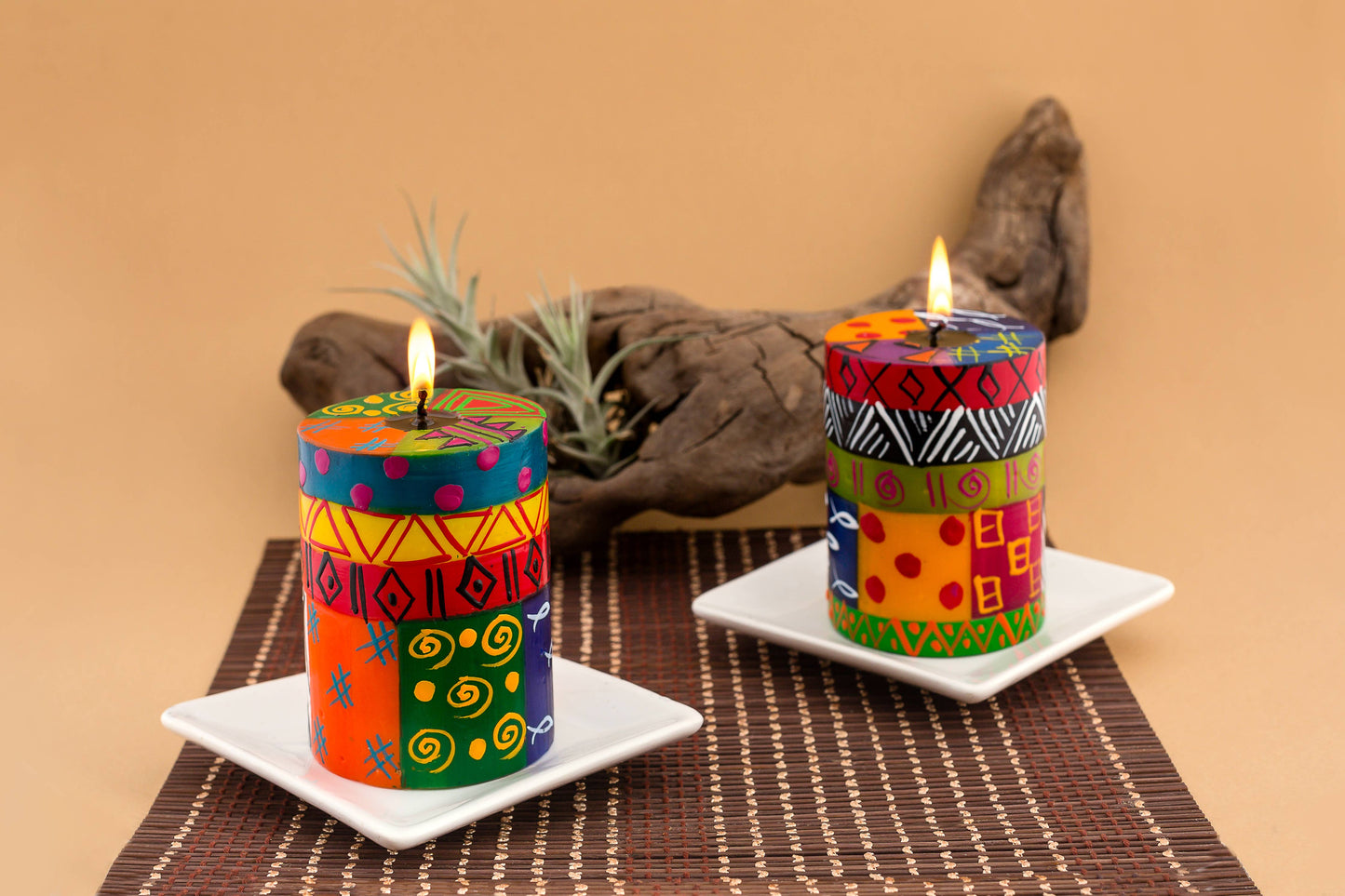 Multi Color Ethnic Small Pillar Candle 3” x 4” (50 hour burn time)