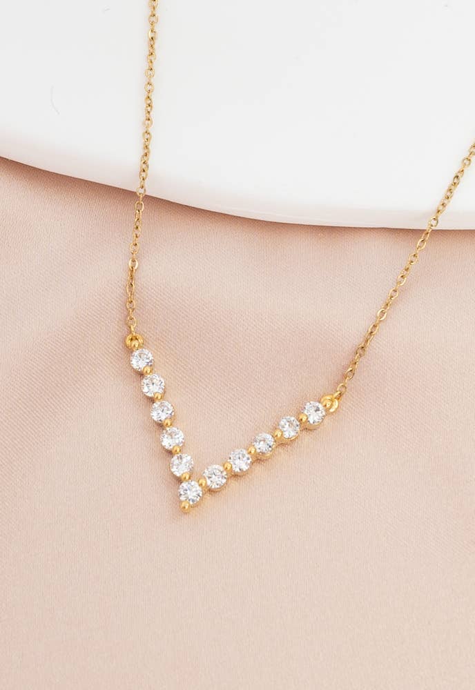 Brilliance V-Bar Chevron Zircon & Gold Necklace