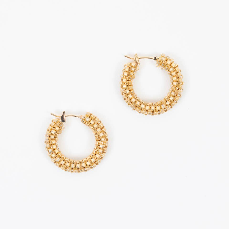 Gold Delica Small Beaded Hoop Earrings