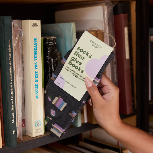 Socks that Give Books | Gray Bookshelves