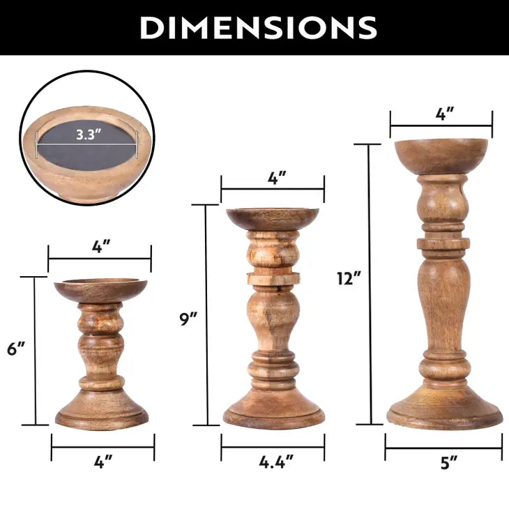 Artisan Handcarved Wooden Candle Holder Set