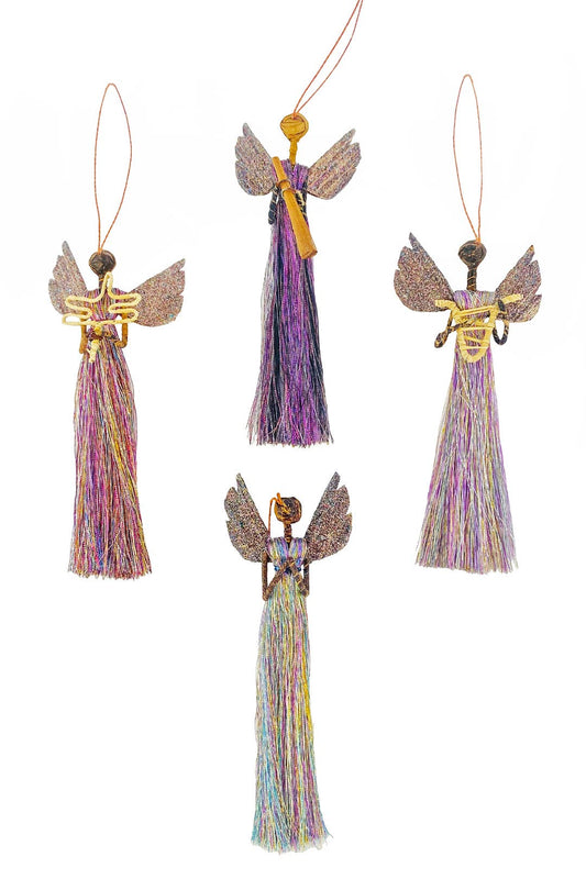 Rainbow Shimmer Banana Fiber & Thread Angel Ornament