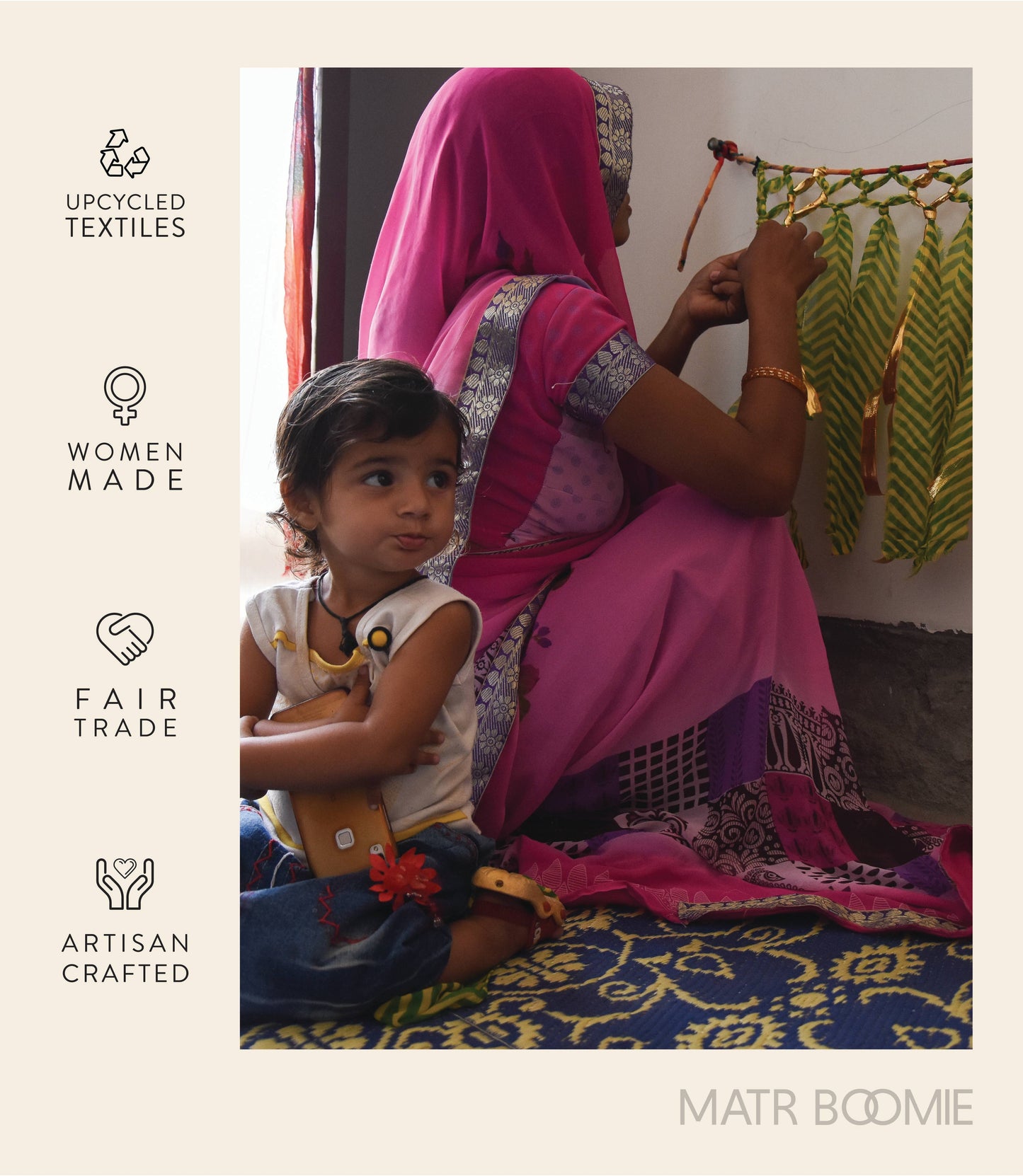 Hand Woven, Upcycled Sari Harvest Long Handle Easter Basket