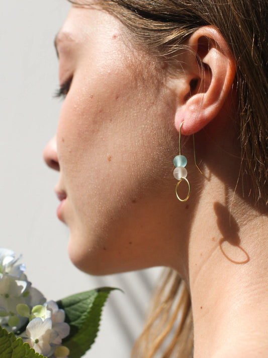 Aqua Surf Sea Glass Stack Earrings