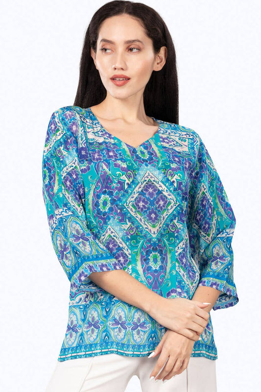 Daya Cupro Tunics : Sky Blue Multi Floral / L/XL