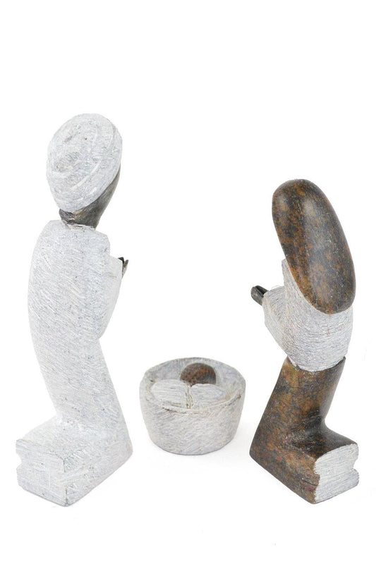 Serpentine Stone Kneeling Holy Family Nativity Scene