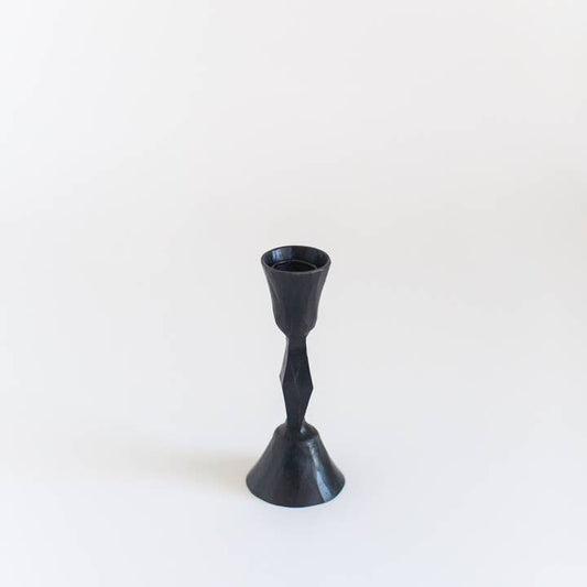 Black Low Diamond Hand-Forged Iron Candle Stand