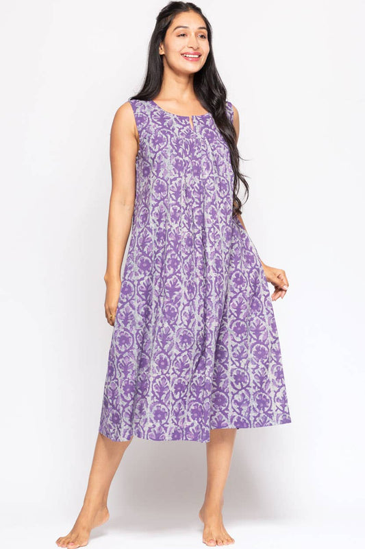 Purple Manisha Block Print Cotton Dress