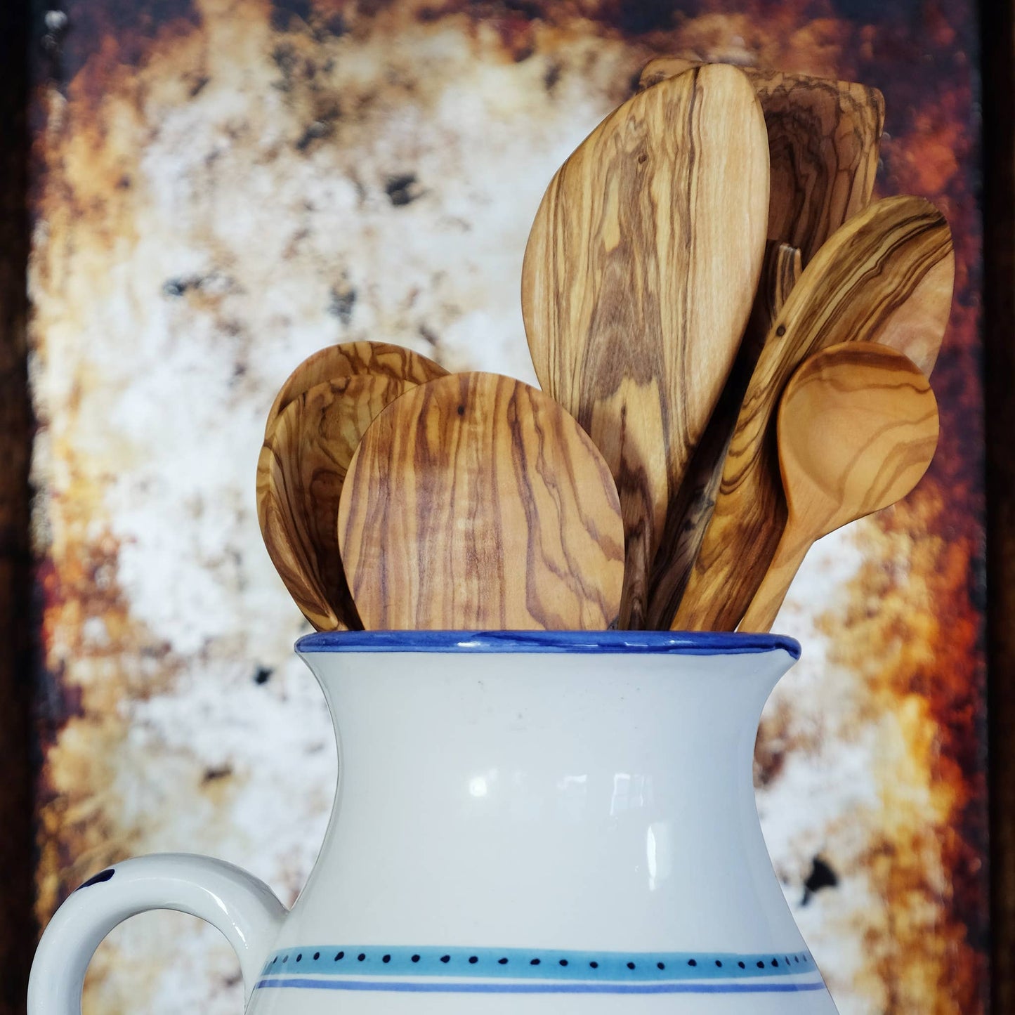 10" Shallow Olive Wood Serving Spoon