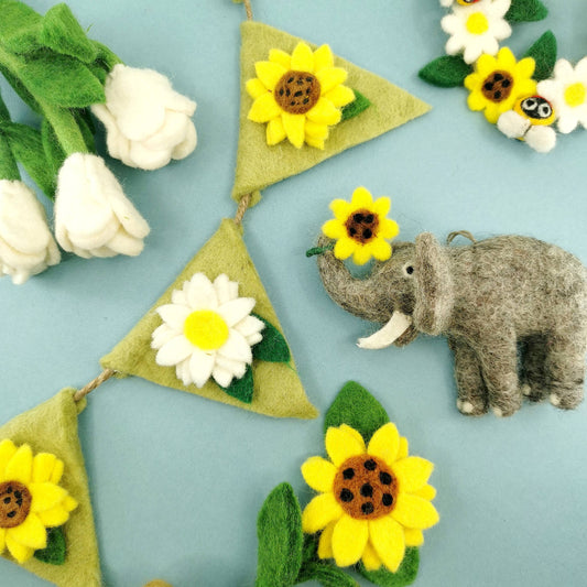 Handmade Felt Sidney the Sunflower Elephant Ornament