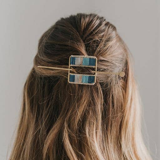 Adiya Blue Beaded Hair Slide with Stick