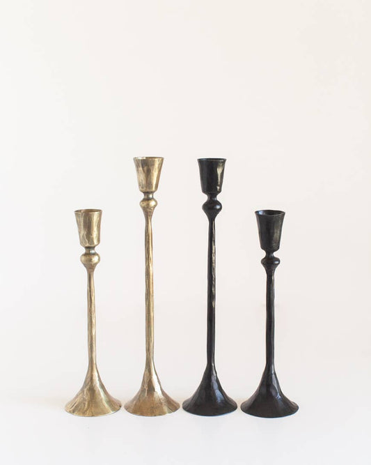 Black Gemini Hand-Forged Iron Candle Stands: Set of 2