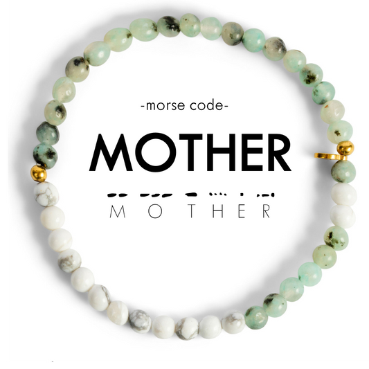MOTHER Morse Code Bracelet in Pink Aventurine & Mother of Pearl