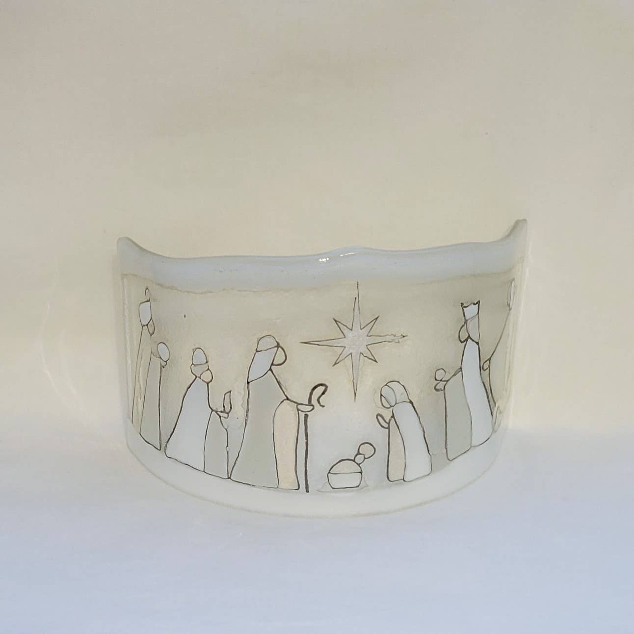 Fused Glass White Curved Nativity