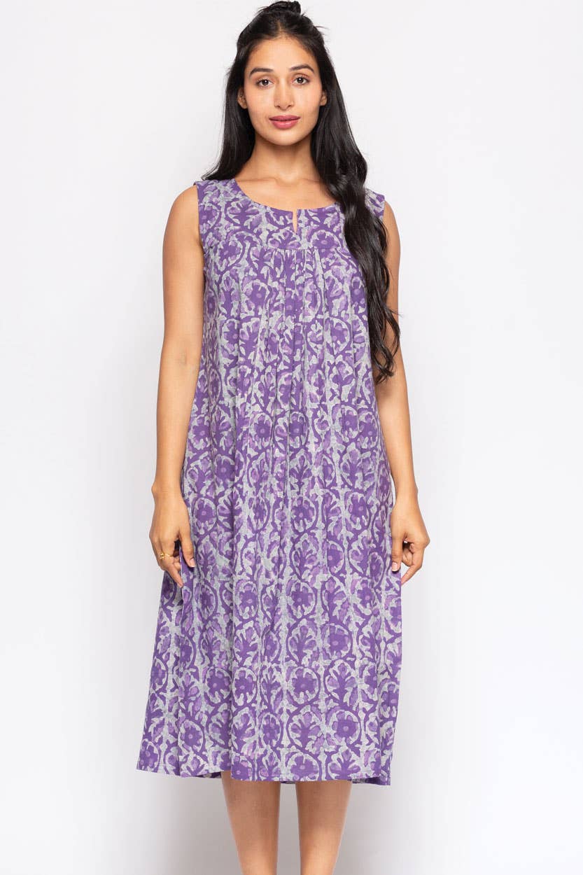Purple Manisha Block Print Cotton Dress