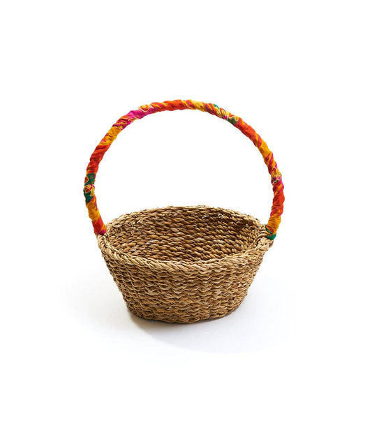 Hand Woven, Upcycled Sari Harvest Long Handle Easter Basket