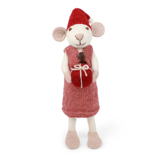 Big White Mouse Dusty Red Dress & Present