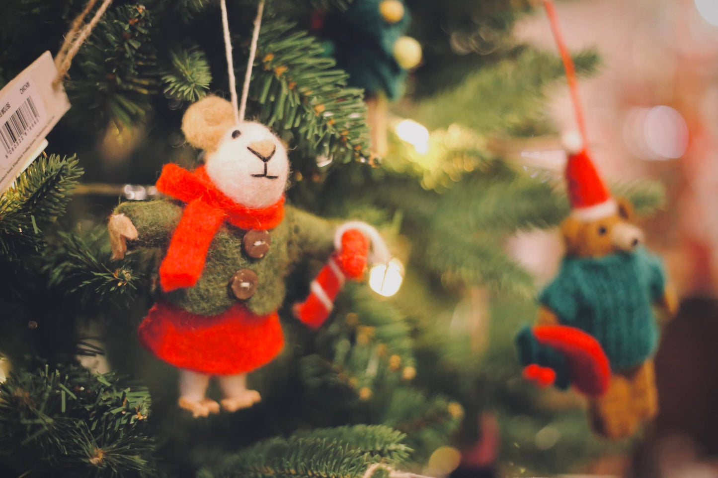 Handmade Felt Biodegradable Christmas Mouse Ornament