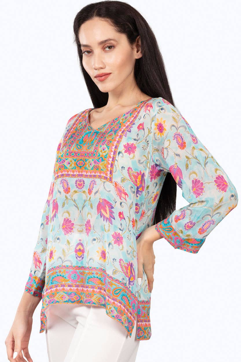 Daya Cupro Tunics : Sky Blue Multi Floral / S/M