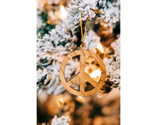 Olive Wood Peace Sign Ornament