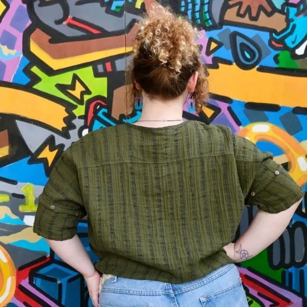 Olive Gauzy Stripe Safari Top