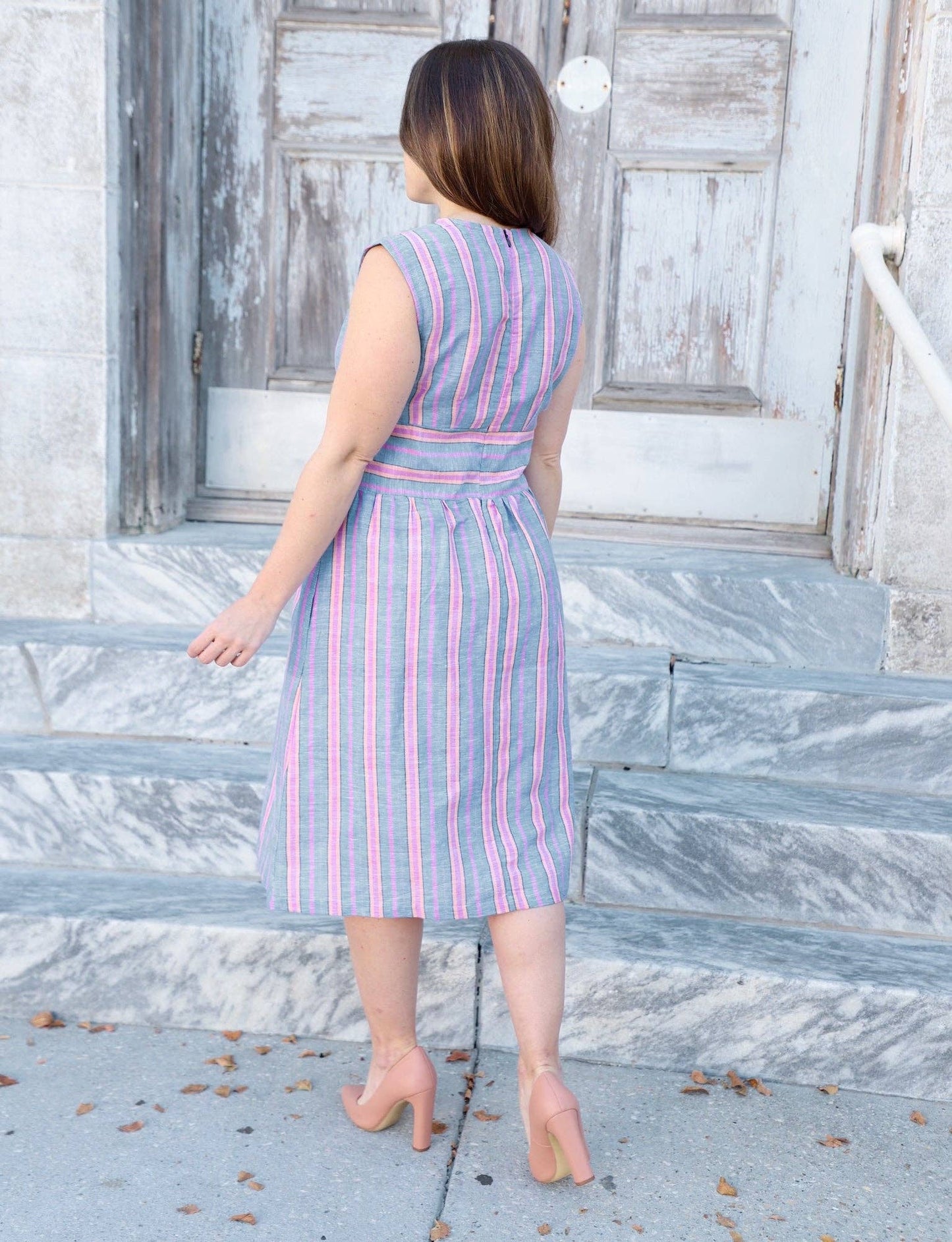 Esplanade Cotton Linen Striped Dress