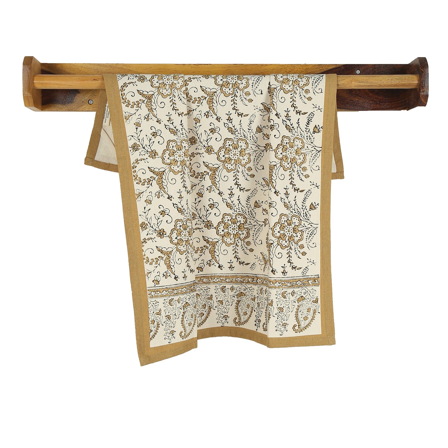 Hand Block Print Ivy Sand Cotton Kitchen Towel
