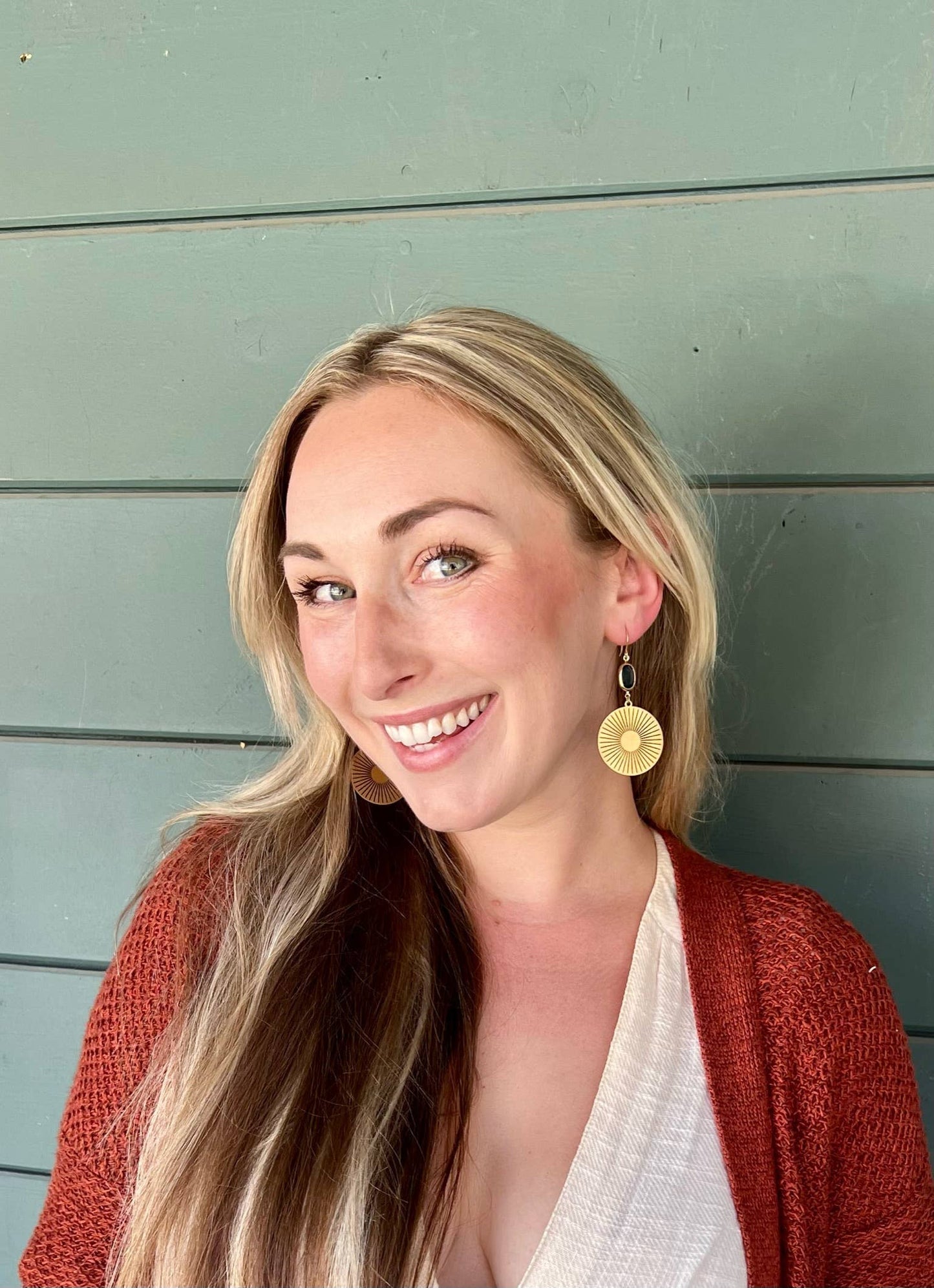 Brass Sun Medallion Earrings