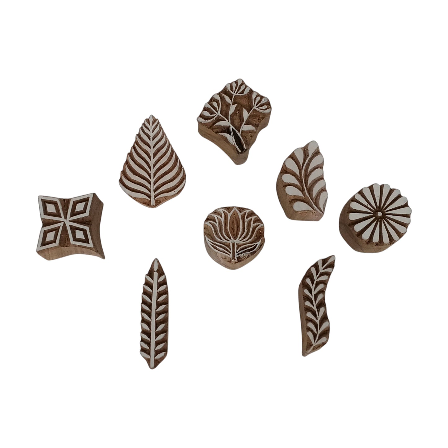 Hand-carved Mango Wood Printing Blocks - Set of 8