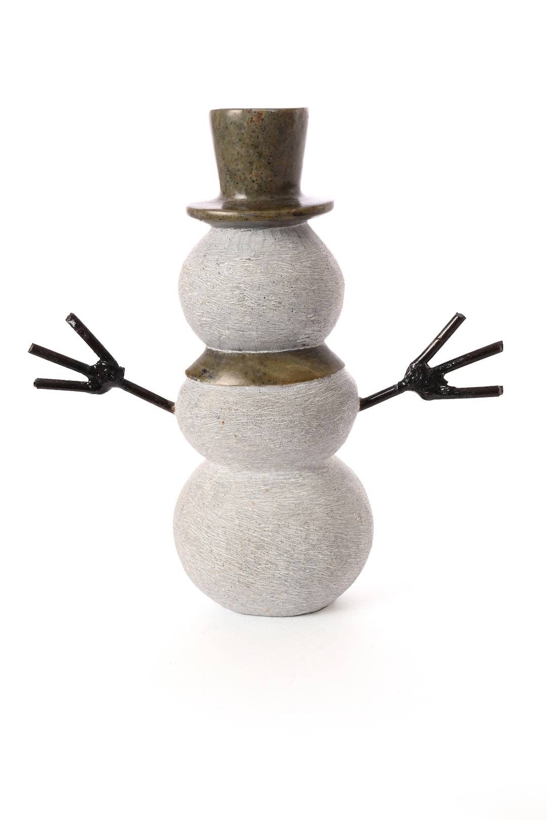 Large Stone and Metal Snowman Sculpture