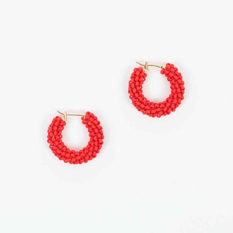 Purple Pop of Color Beaded Hoop Earrings