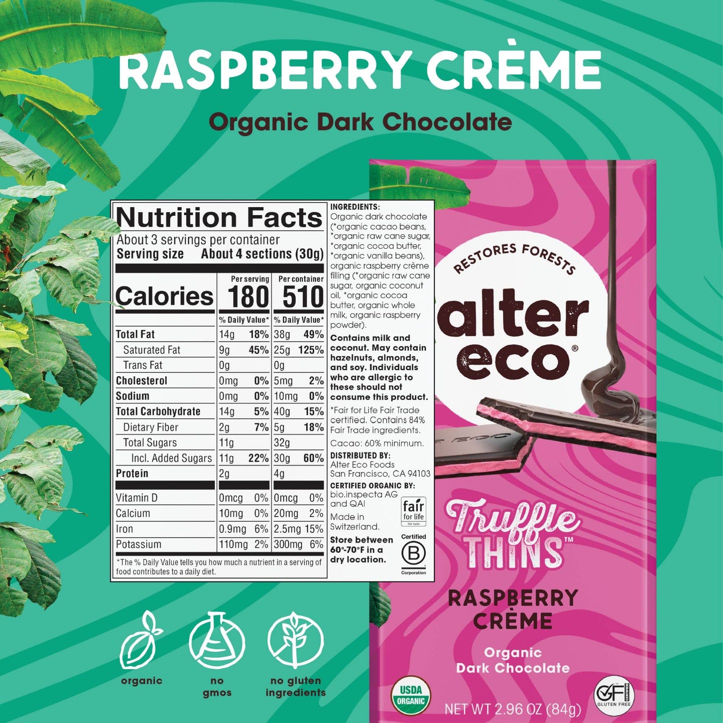 60% Raspberry Creme Truffle Thins Chocolate Bar